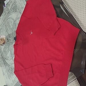 GANT MEN'S RED V NECK RIBED KNIT MEDIUM SWEATER